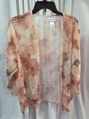 Alfred Dunner Blush Peach Floral Open-Front Cardigan